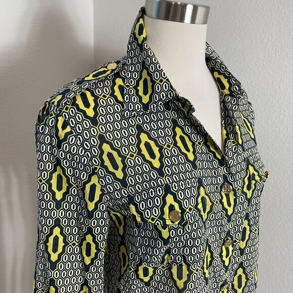 Tory Burch Womens 12 Geometric Print Button Up Shirt Long Sleeve Blouse Top - Picture 2 of 12